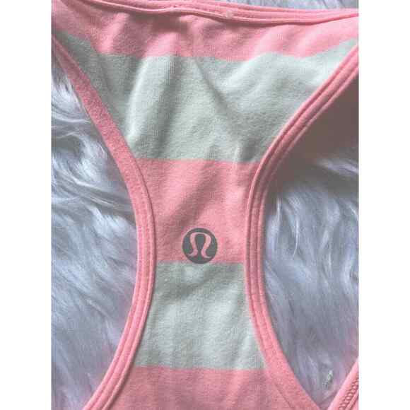Lululemon Racerback Tank Pink And White Stripe Stretchy Size S? - Picture 3 of 5
